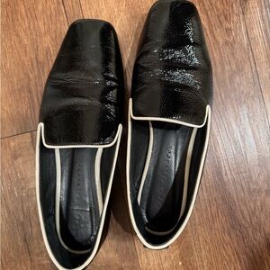 Freda salvador paisley smoking slipper in black crinkle patent